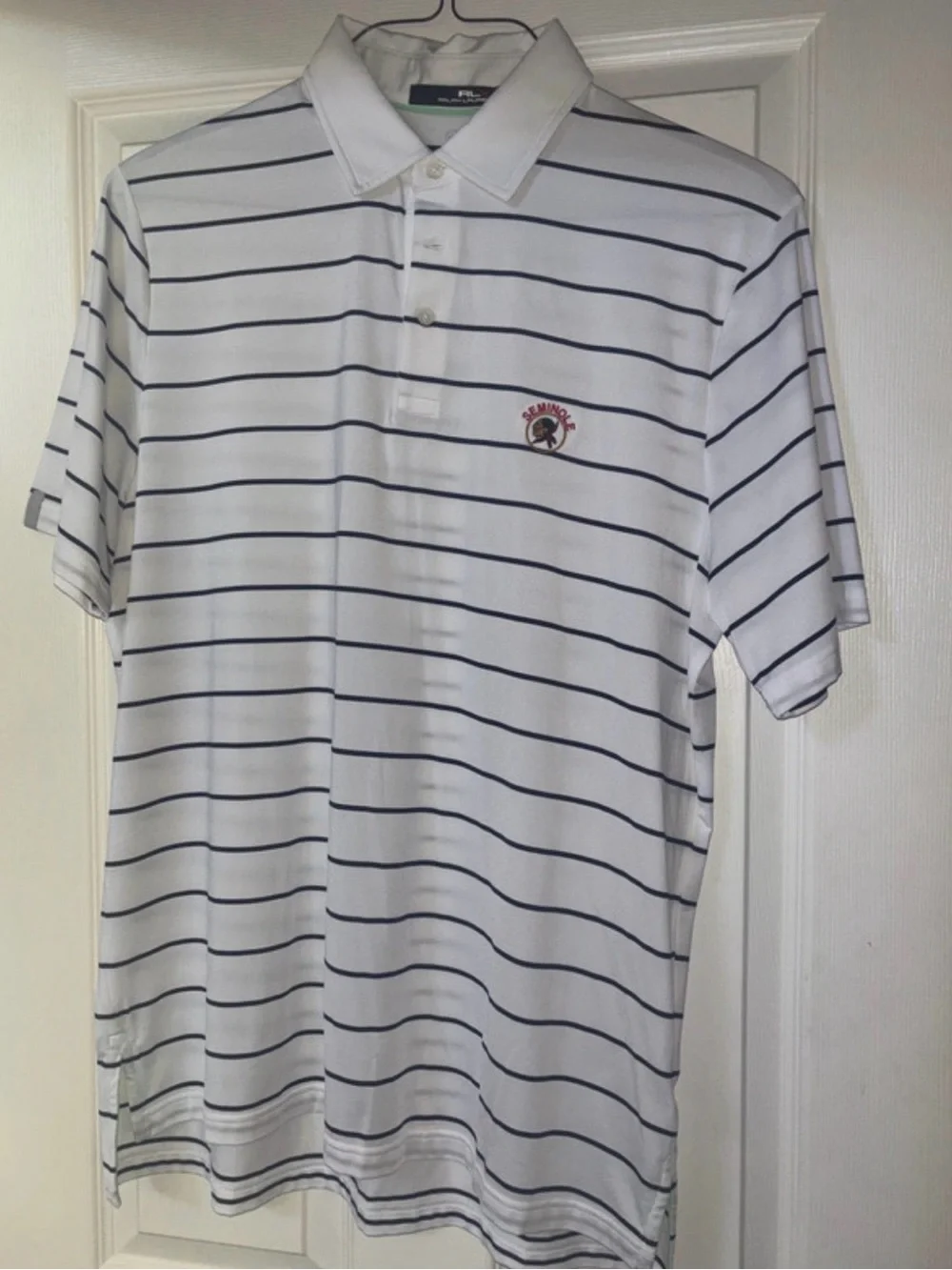 Ralph Lauren White Polo with Navy Horizontal Stripes